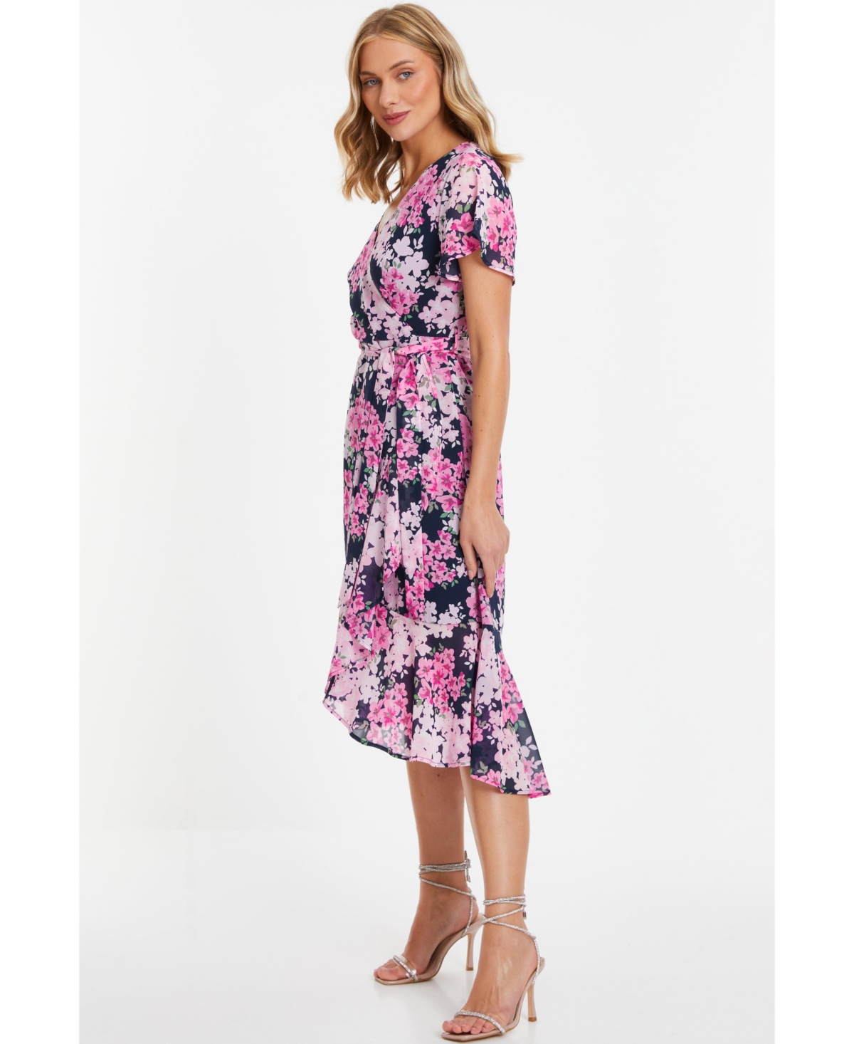 Quiz Plus Size Floral Print Midi Dip Hem Dress