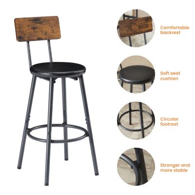 Industrial 3-Piece Bar Table Set with Upholstered Stools
