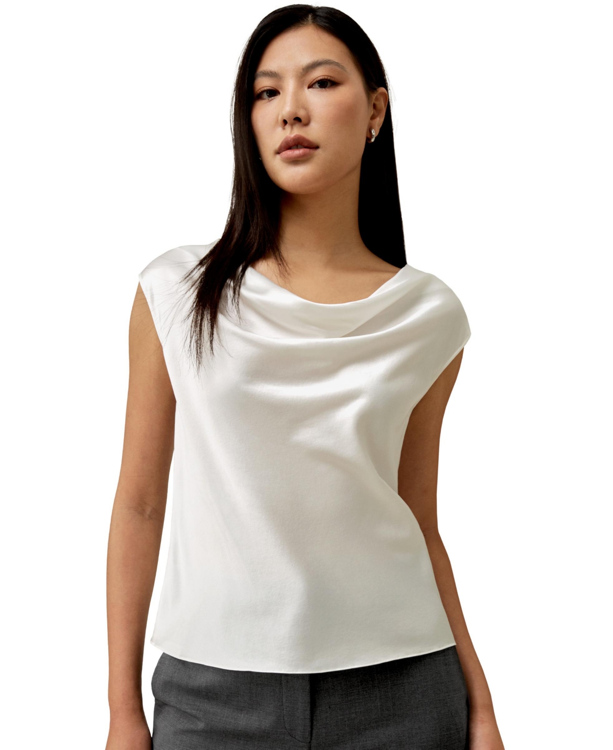 Women's Silk Charmeuse Cowl Neck Top for Women - Natural white