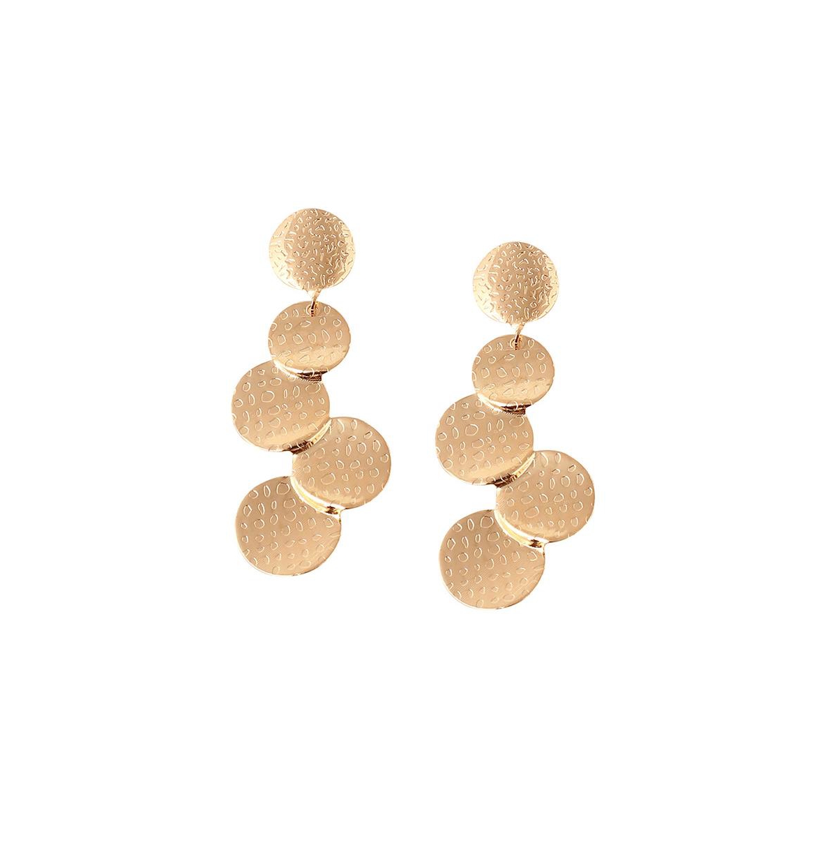 Women's Blue Dented Drop Earrings - Gold