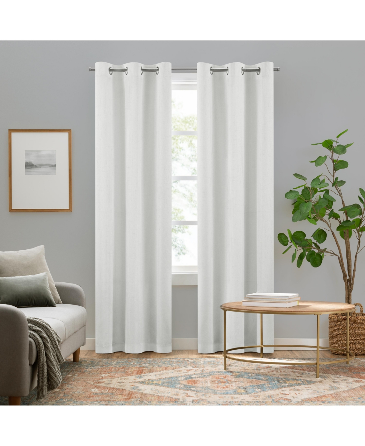 Pembroke 100% Blackout Curtains, Faux Linen Grommet Window Curtains, 95" long x 42" wide (2 Panels), White - White