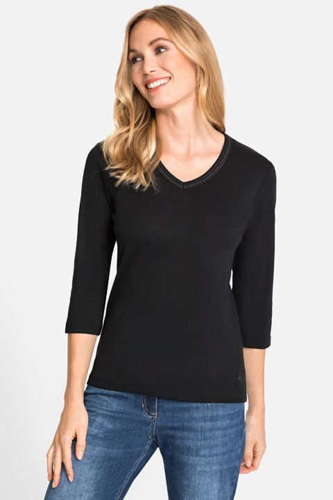 Женская футболка Olsen Embellished V-Neckline, цвет: Чёрный