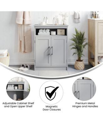 Vigo Bathroom Storage Cabinet With Adjustable Cabinet Shelf, Upper Open Shelf, And Magnetic Closure Doors