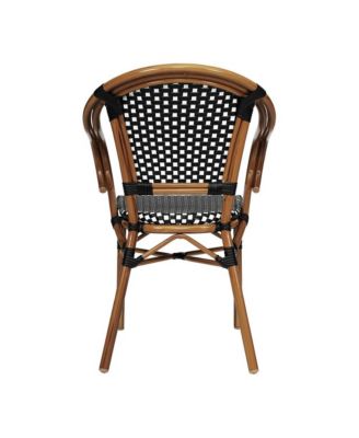 Sacha Set Of Four Stacking Thonet Bistro Style Chair With Arms, Pe Rattan Seat, And Bamboo Metal Frame For Indoor/Outdoor Use