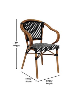 Sacha Set Of Two Stacking Thonet Bistro Style Chair With Arms, Pe Rattan Seat, And Bamboo Metal Frame For Indoor/Outdoor Use