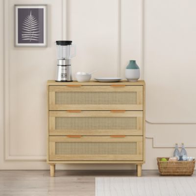 31.5"Oak 3-Drawer Rattan Storage Cabinet for Any Room