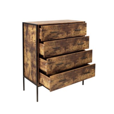 Streamdale Rustic Brown 4 Drawer Dresser with Steel Frame