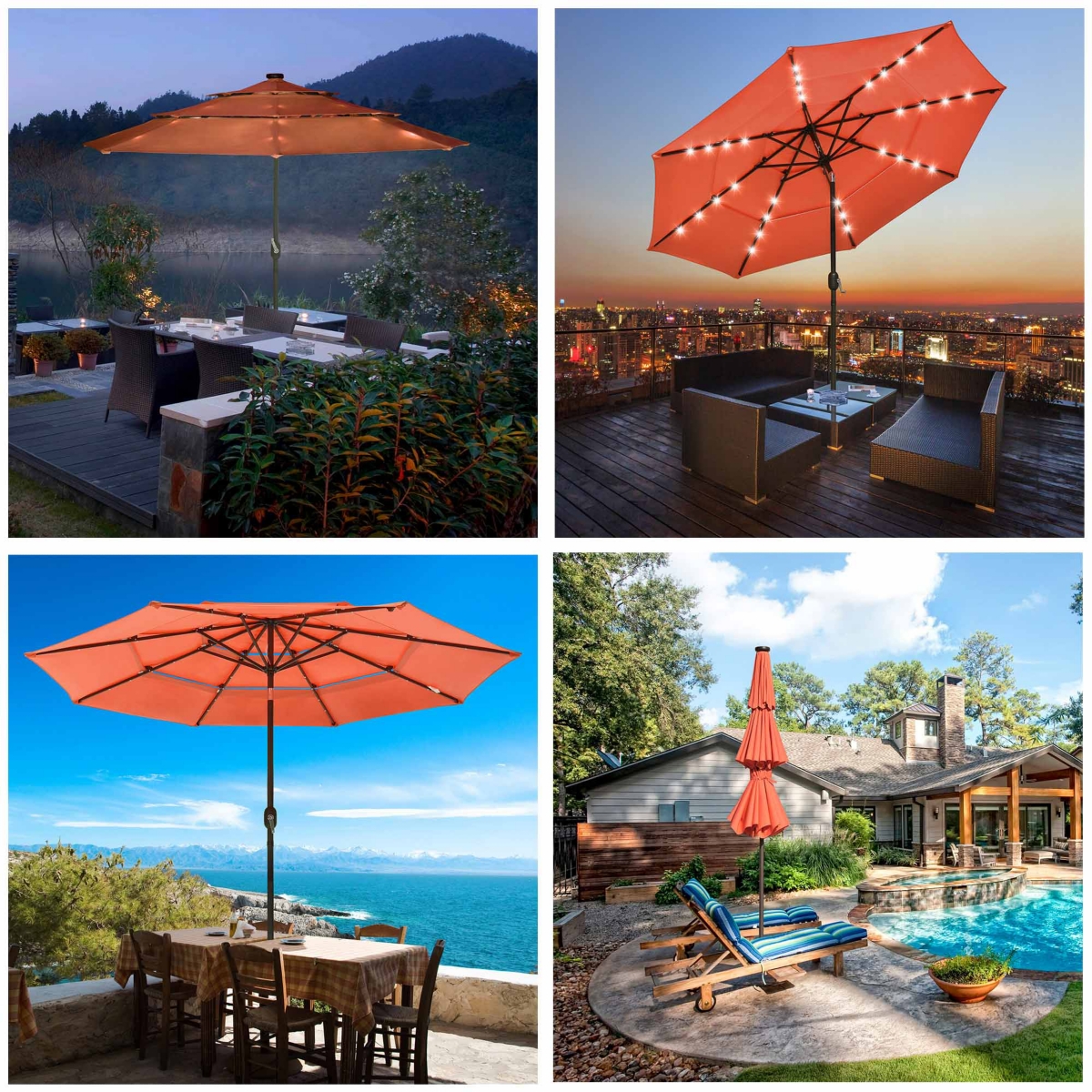 Yescom 3 Tier Patio Umbrella with Solar Powered Led Crank Tilt Button