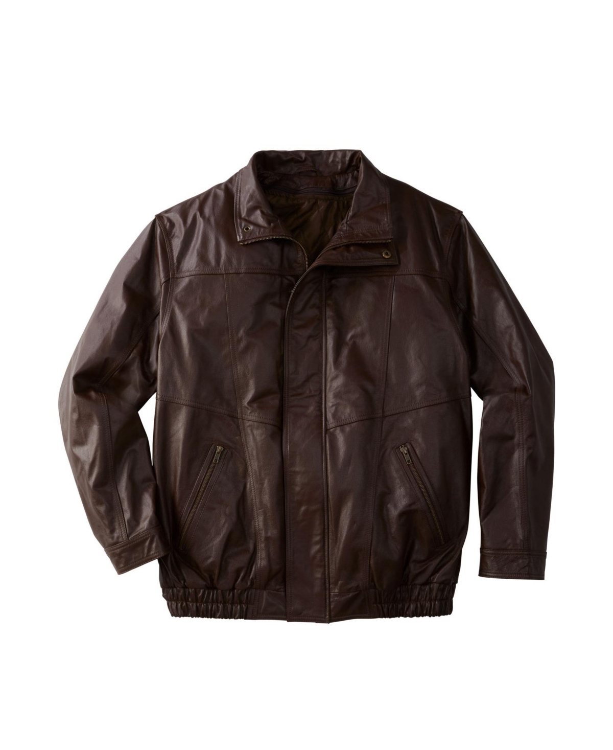 Big & Tall Leather Bomber Jacket - Brown