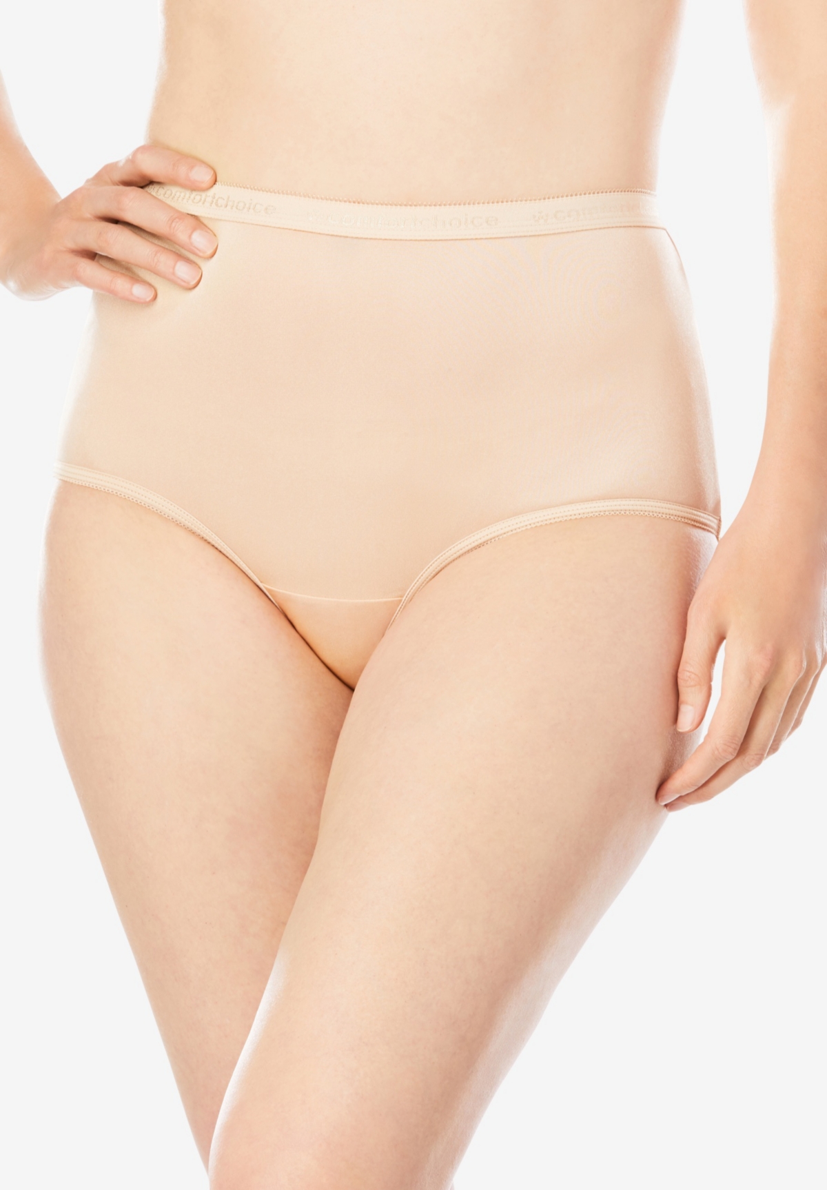 Plus Size Full Coverage Nylon Brief 10-Pack - Nude black pack