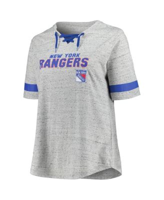 Women's Heather Gray New York Rangers Plus Size Lace-Up T-Shirt