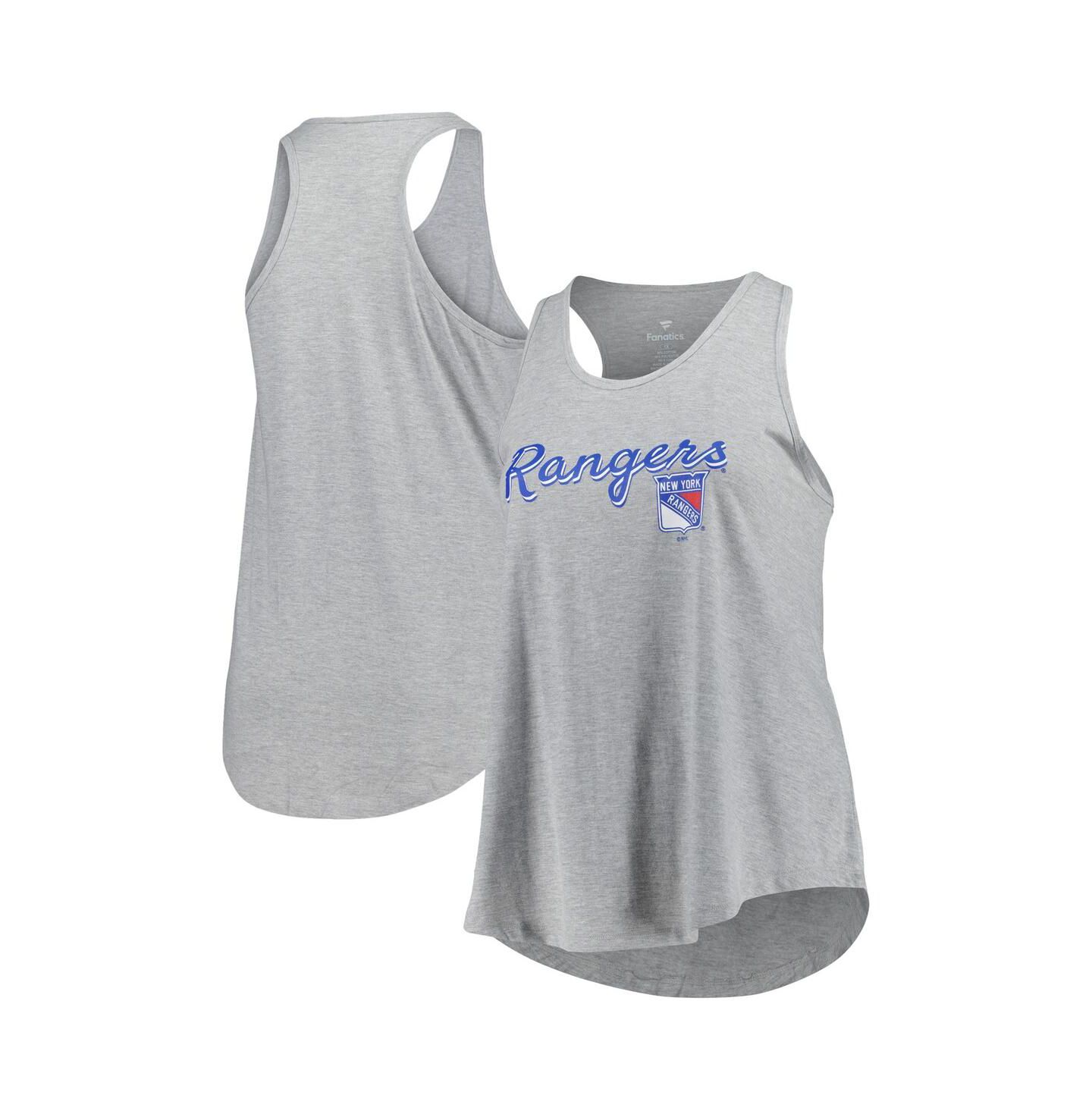 Женский топ Fanatics Heather Gray New York Rangers Plus Size Racerback — фото 1