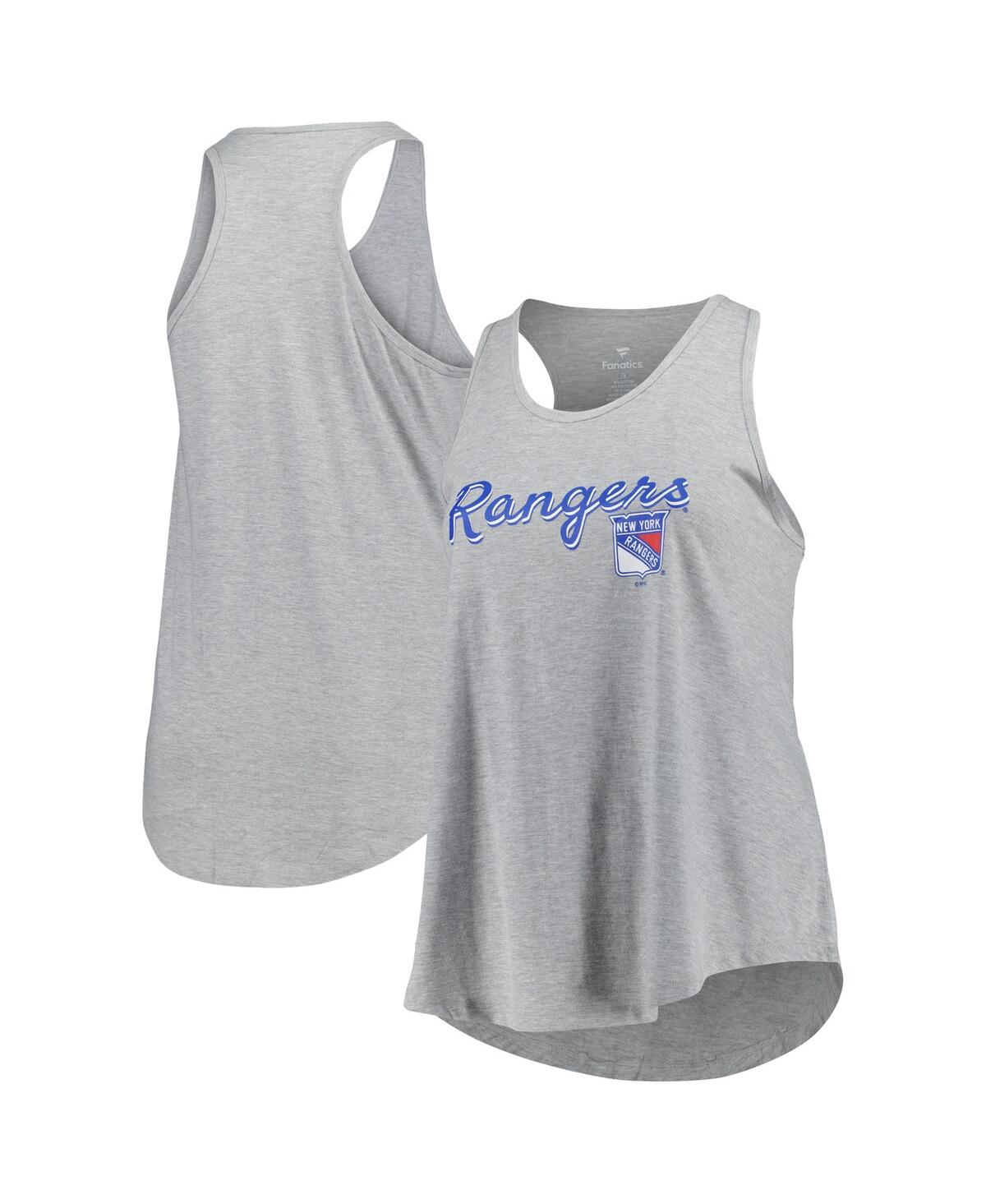 Fanatics Women's Heather Gray New York Rangers Plus Size Racerback Tank Top In Heather Gray