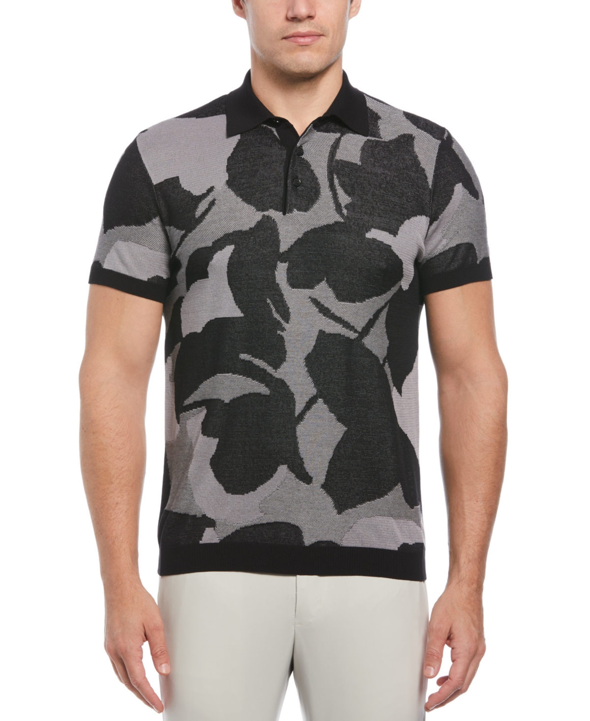 Men's Floral Contrast Polo Shirt - Black