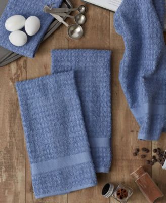 Basic Terry Collection Waffle Dishtowel Set, 15x26", Solid Stonewash Blue, 4 Piece