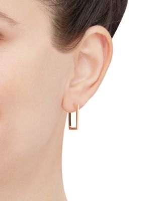 Polished Square Geometrical Small Hoop Earrings in 10k Gold, 3/4"