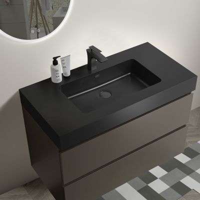 1Pc MDF Handle-Free Wall-Mounted Large Storage Bathroom Vanity with Resin Sink
