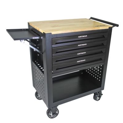 4 Drawers Multifunctional Tool Cart With Wheels And Wooden Top