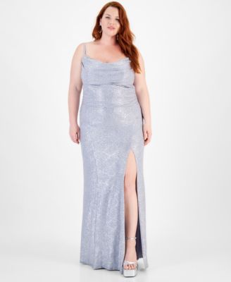 Emerald Sundae - Trendy Plus Size Draped-Sweetheart-Neck Glitter Gown