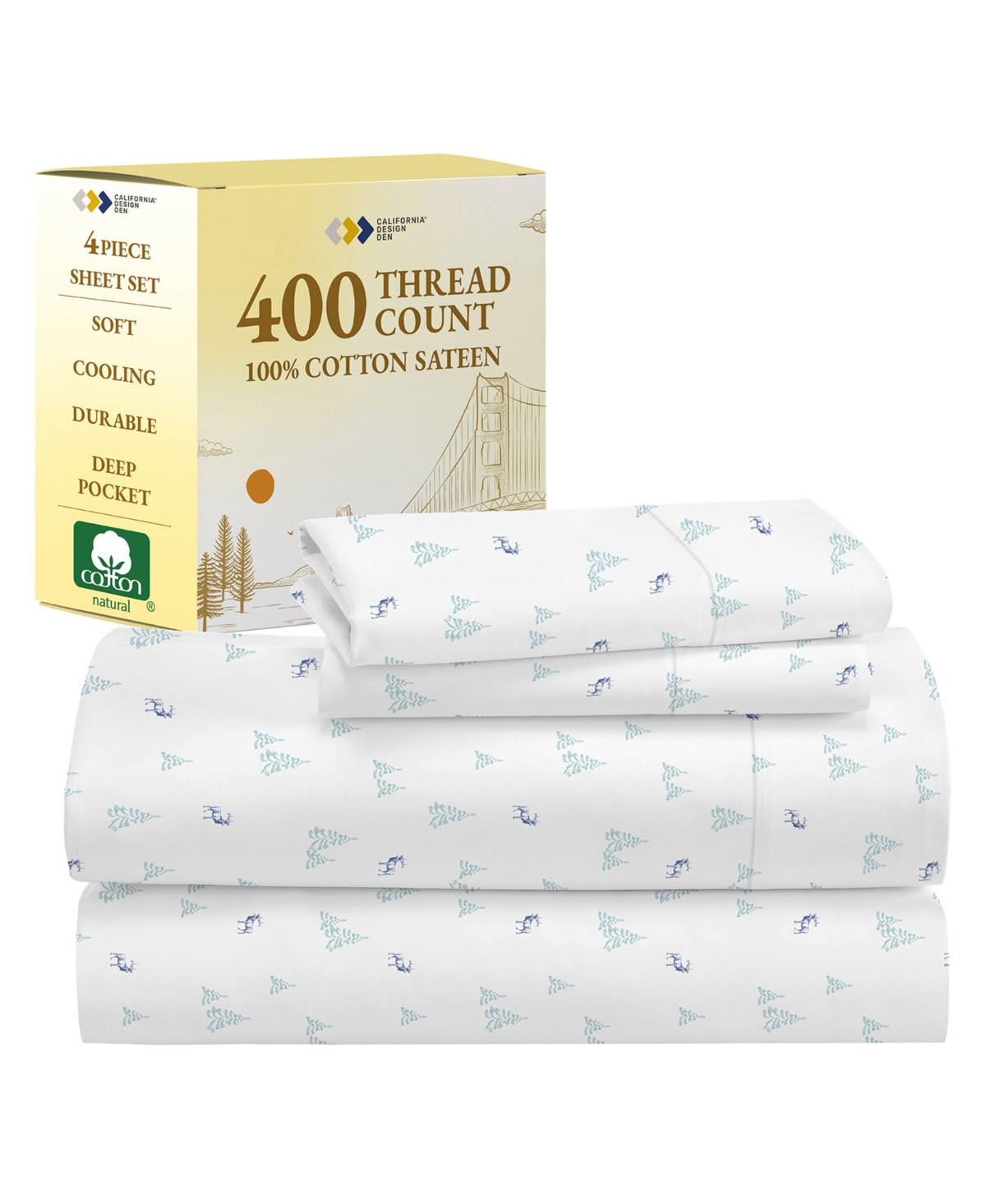 California Design Den 400 Thread Count 100% Cotton Printed Sheet Set