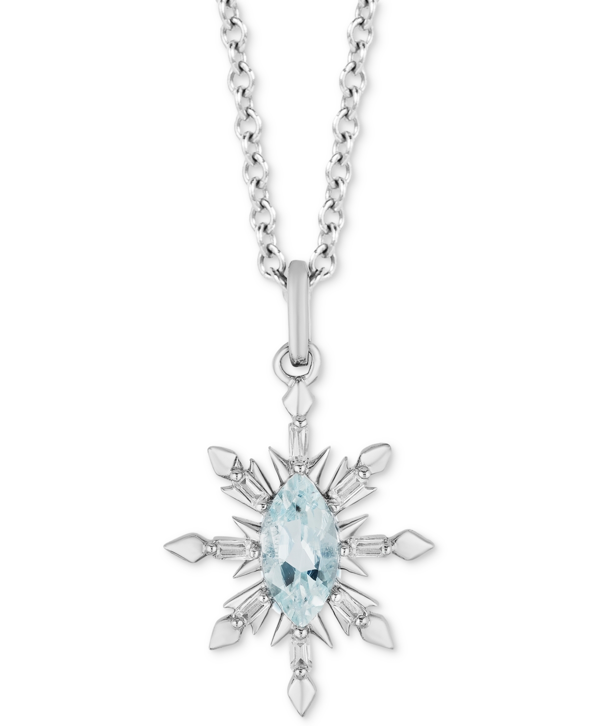 Aquamarine (3/8 ct. t.w.) & Diamond (1/10 ct. t.w.) Snowflake Pendant Necklace in Sterling Silver, 16" + 2" extender - Sterling Silver