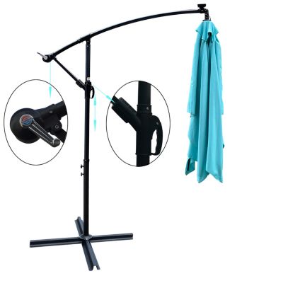 Solar Powered LED Patio Umbrella, 8 Ribs, Crank and Cross Base