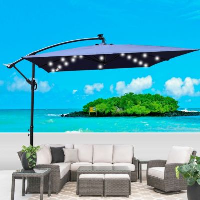 Streamdale Solar Powered LED Patio Umbrella with Crank & Base