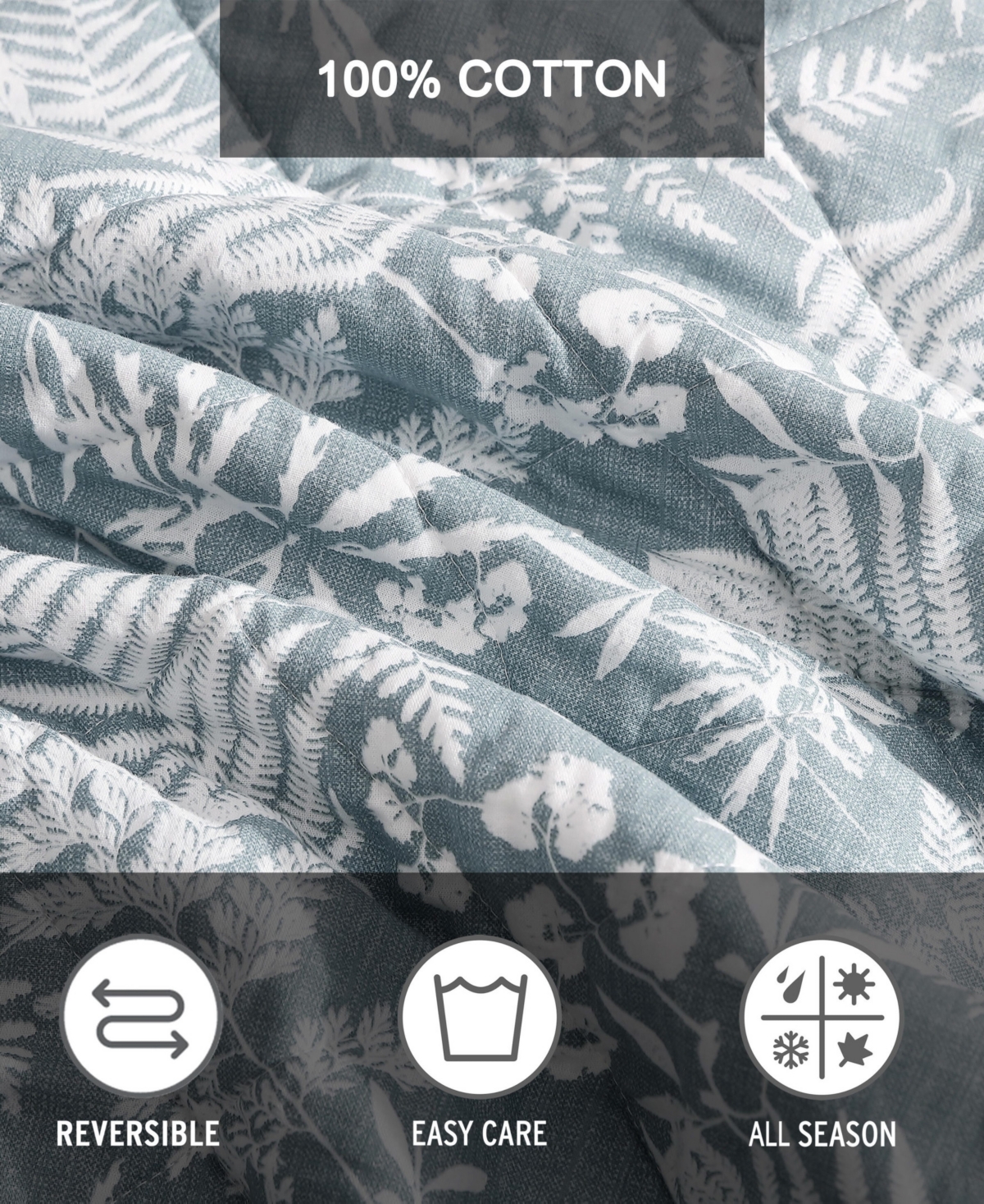 Eddie Bauer Closeout!  Fern Garden Reversible 3 Piece Quilt Set, Full/queen In Mist Green