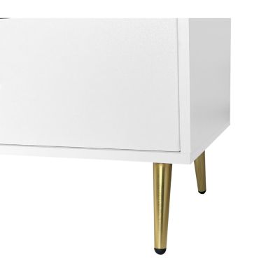 Seven Drawers Large Chest Of Drawer Cabinet With Golden Handle And Golden Legs White Color