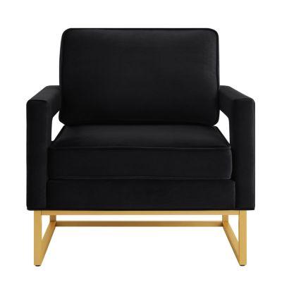  Black Velvet Accent Chair with Gold Metal Base