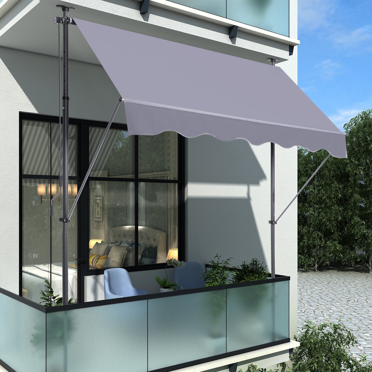 Adjustable Retractable Awning with Uv Protection - Grey