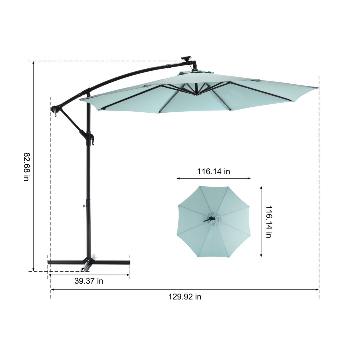 Streamdale Furniture 10FT Solar Led Offset Hanging Market Patio Umbrella - Navy blue
