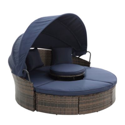 Streamdale Round Rattan Lounge Set with Canopy & Lift Coffee Table