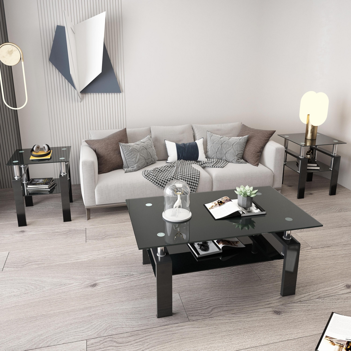 Simplie Fun Modern Black Tempered Glass End Tables