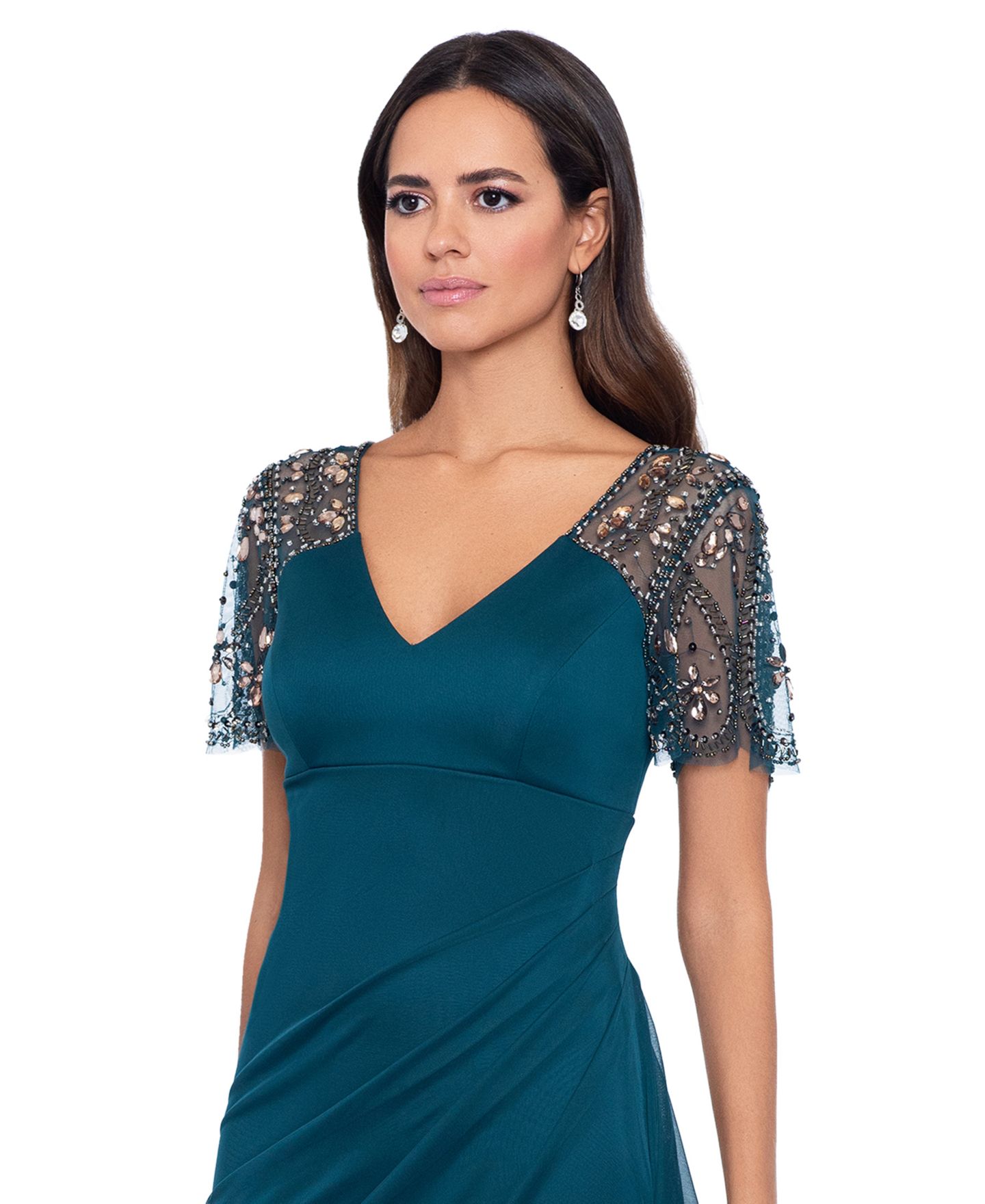 Женские платья XSCAPE Petite Embellished Chiffon Gown, цвет: Изумрудный — фото 2