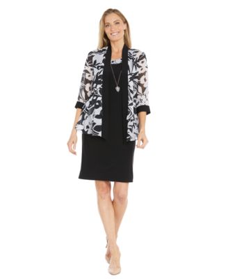 R & M Richards - Petite 2-Pc. Chiffon Jacket & Necklace Dress Set