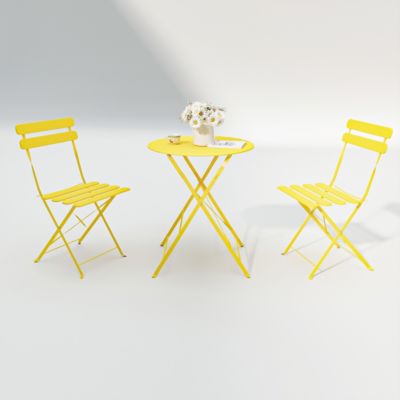 Streamdale 3 Pieces Patio Bistro Balcony Metail Chair Table Set-Yellow