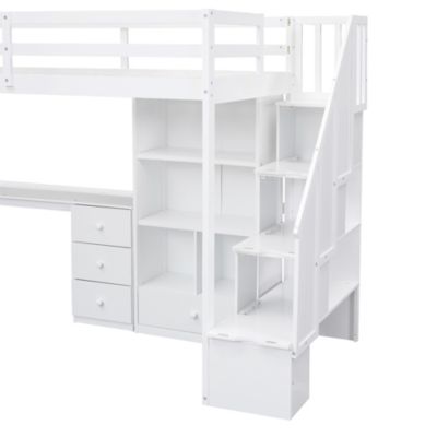 Twin Loft Bed with Desk, Storage, and Staircase