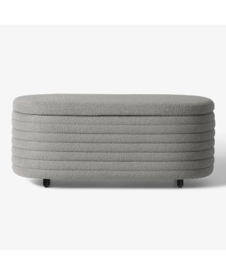 54" Wide Modern Upholstered Sherpa Tufted Oval Storage Ottoman Bench