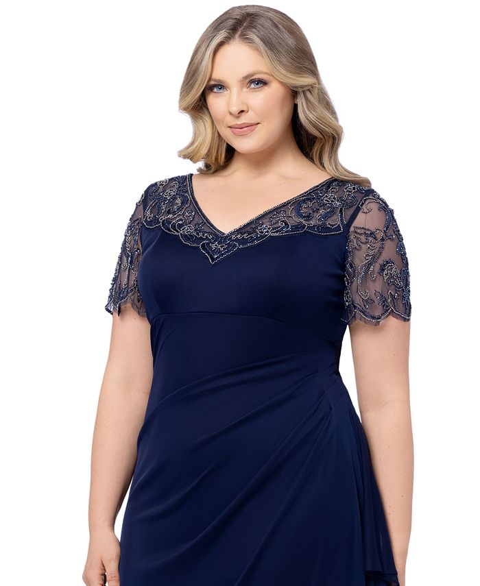 Full Length Dress with ILLusion NECK Regency Plus Size
