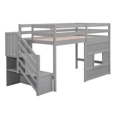 Twin Size Loft Bed With Storage Staircase And Window.