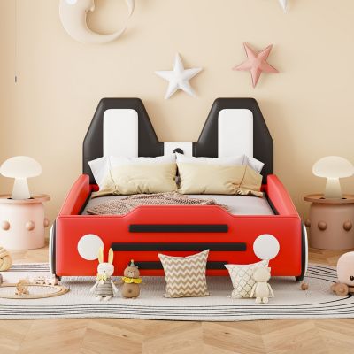 Twin Size Race Car-Shaped Platform Bed With Wheels