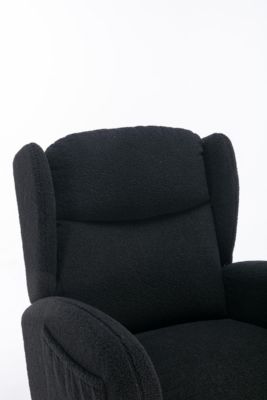 Teddy Fabric Rocking Chair With Packet Wood Legs, Black