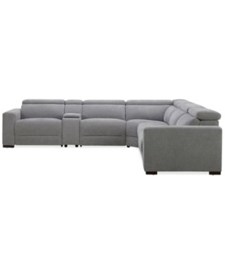Nevio 6-Pc. Fabric Power Headrest Sectional with Console and 3 Power Motion Chairs