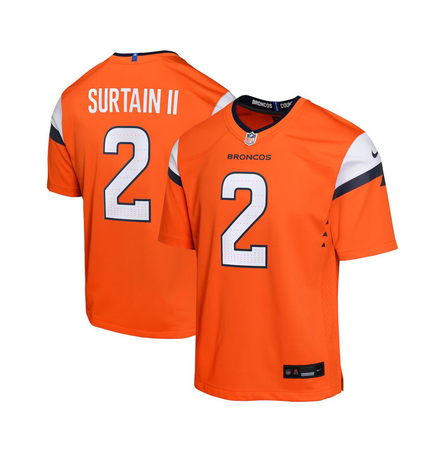Детское джерси Outerstuff Nike Patrick Surtain II Denver Broncos Game, цвет: Оранжевый — фото 1