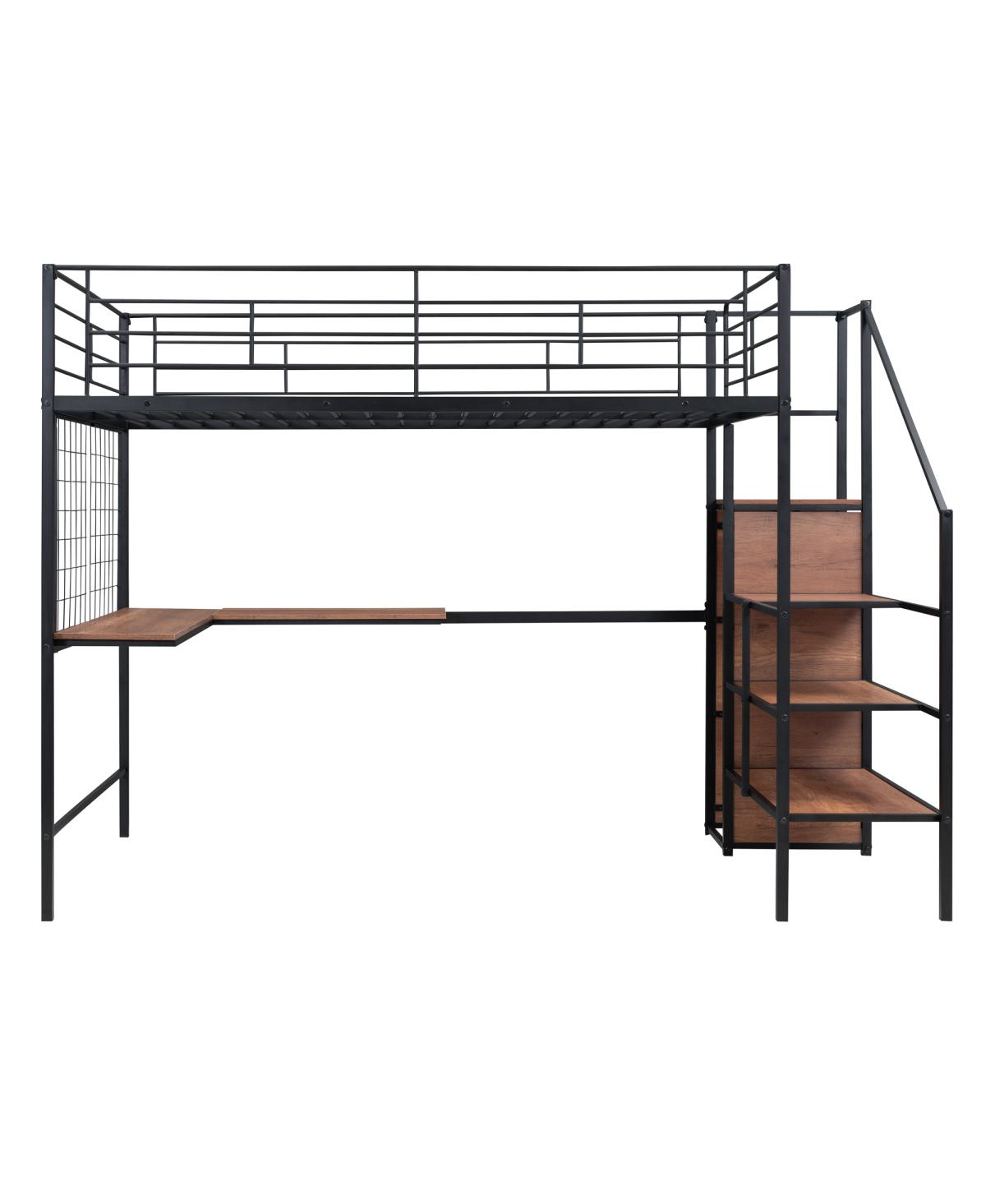 Simplie Fun Metal Loft Bed with Desk, Ladder and Wardrobe, White