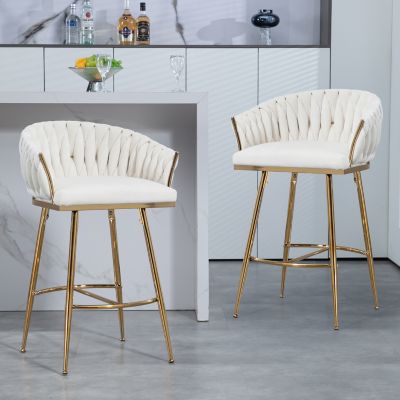 Velvet Counter Stools with Wave Back & Golden Base