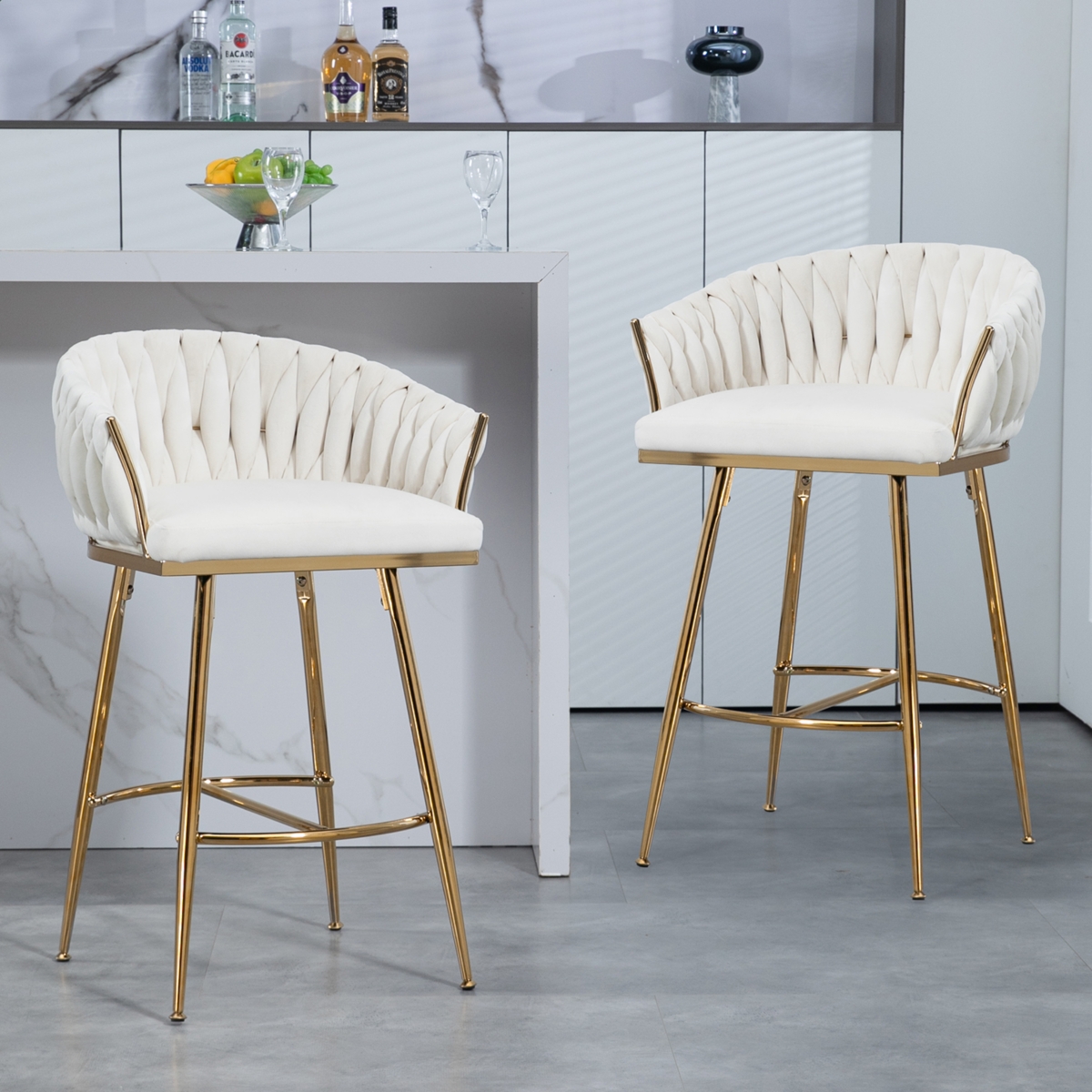 Simplie Fun Velvet Counter Stools with Wave Back & Golden Base