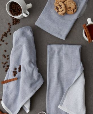 French Terry Collection Kitchen Dishtowel Set, 18x28", French Blue Chambray Solid, 3 Piece