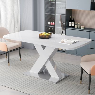Modern White Square Dining Table with X-Base